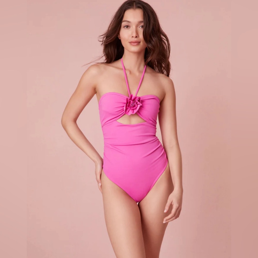 BNWT - LoveShackFancy Didi One-Piece Halter Swimsuit in Party Punch Pink size M
